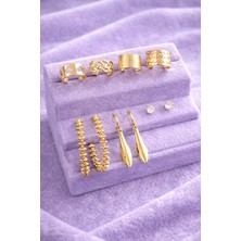Sylvera Shop Feather Earcuff ve Halka Küpe Seti - Kombin Set (Gold Renk)