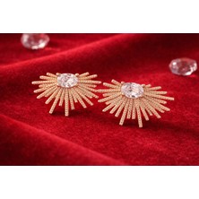 Sylvera Shop Güneş Işını Model Taşlı Küpe (Gold Renk)