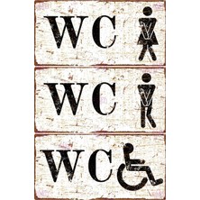 AYNED Print Vintage Wc Kapı Levhası 10X20 cm – Eskitme Görünümlü Tuvalet Yönlendirme Tabelası