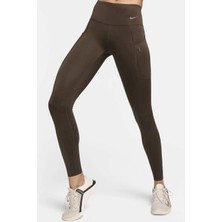 Nike Trainng Go Dri Fit Infinalock Full Length 6 Cepli Toparlayıcı Reflektörlü Antrenman Taytı Koyu Kahverengi