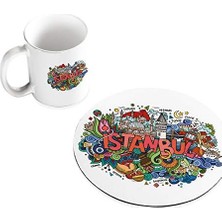 Peri Store Simgeleri Tasarımlı Kupa Fincan ve Mouse Pad Seti 20 x 20 cm