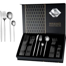 Peri Store 410 Çelik 24 Parça Gri Yemek Kaşık Çatal Bıçak Seti CIN518BY