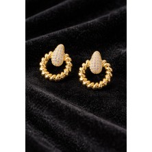 Sylvera Shop Royal Twist Taşlı Küpe (Gold Renk)
