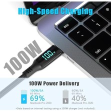 Peri Store 100W 5A Type-C To Type-C Hızlı Data Şarj Kablosu Dijital Ekran 120CM