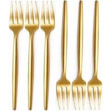 Peri Store Limon ve Fondü Çatalı Seti, Çelik, 13 Cm, Altın Kaplama, Sarı, 6 Parça