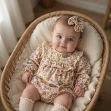 Ozz Baby  Çiçek Desenli Robalı Dantelli Müslin Kız Bebek 0-3/3-6/6-9/9-12 Ay Leoparlı Çoraplı  Romper Body