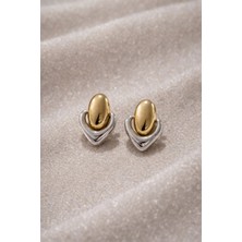 Sylvera Shop Fusion Heart Çift Renk Küpe (Gold & Silver Renk)