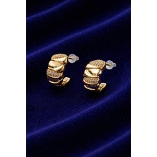 Sylvera Shop Taşlı Kabartmalı Yarım Halka Küpe - Modern Form (Gold Renk)