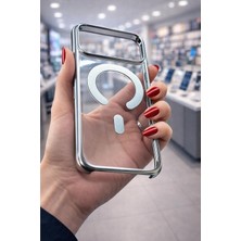 Peri Store 17 Pro Max ile Uyumlu Crystaledge Magsafe ile Uyumlu Şeffaf Logo Gösteren Renkli Kenarlı Darbeye Dayanıklı Premium Kılıf Gümüş