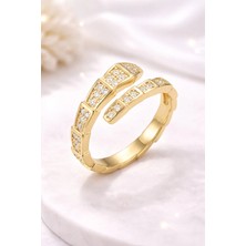 Sylvera Shop Yılan Formlu Dolamalı Taşlı Yüzük - Ayarlanabilir (Gold Renk)