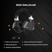 Peri Store HT402 Kablolu 3.5mm + USB Kulak Üstü Rgb LED Aydınlatmalı Oyuncu Kulaklığı - Ayarlanabilir Kafa Bandı, Çıkartılabilir Mikrofon, Konforlu Kulak Yastıkları, 1.8m Kablo, Gaming Kulaklık Siyah