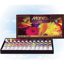 Maries Akrilik Boya Seti 12 Renk 12 ml 812B Kokusuz ve Hızla Kuruyan Su Bazlı Boya