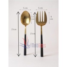 Peri Store Büyük Boy Çelik Servis Kaşığı Servis Çatalı 27 cm 2li Set, Altın