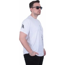 Starbattal Erkek Büyük Beden Sıfır Yaka Tişört  Los Angeles 26155 Beyaz
