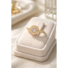Sylvera Shop Yuvarlak Baget Taşlı Yüzük - Ayarlanabilir (Gold Renk)