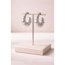 Sylvera Shop Boncuk Form Halka Küpe – Modern Stil (Gümüş Renk)