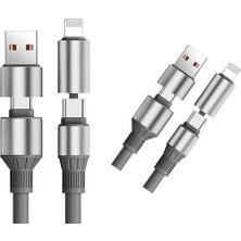 Peri Store 4 In 1 Usb-A Şarj ve Data Kablosu, Lightning, Type-C ve Micro ile Uyumlu, 3.1A Hızlı Şarj, 1.2m, Gri