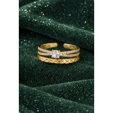 Sylvera Shop Elegant Trio Taşlı Yüzük - Ayarlanabilir (Gold Renk)