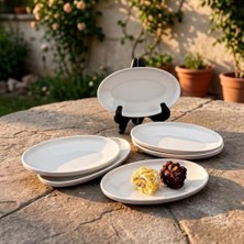 Peri Store 6'lı Porselen Küçük Boy Oval Tabak Seti - Minimalist Beyaz Sunum Tabağı Kahvaltılık Mezelik ve Sosluk Servis Takımı (16 x 9,7 x 2,2 Cm)