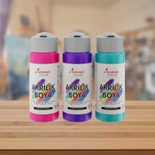 Peri Store Mor, Fuşya, Turkuaz Akrilik Boya 3'lü Set 3X60 ml
