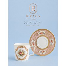 R'eyla R’eyla Rivadossi Sandro Venezia Pink 24K Gold Detaylı Türk Kahvesi Fincan Takımı 2 Kişilik Premium Porselen - Özel Deri Kutu Hediyeli