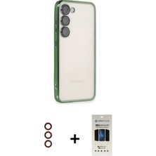 Marsilyan™- Galaxy S23 Plus Kılıf Vadi Minimal - Siyah 5d Hayalet Cam Ekran Koruyucu + Metal Kamera Lens - Kı