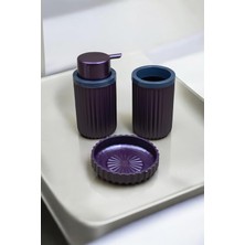 Peri Store 3 Parça Sert Plastik Banyo Seti/sıvı Sabunluk, Diş Fırçalık ve Katı Sabunluk-Mürdüm
