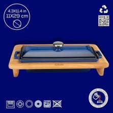 Peri Store Döküm Ekmek Kabı ve Ahşap Standı, 11X29CM, Mavi