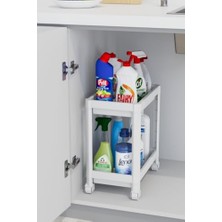 Peri Store Life 2 Katlı Tekerlekli Tezgah Altı Beyaz Banyo Mutfak Rafı MIT1119