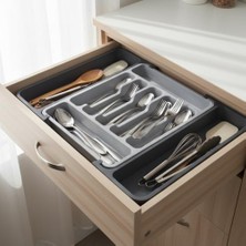 Peri Store Çift Taraflı Açılır Çekmece Içi Kaşıklık ve Organizer - Modüler Sürgülü Mutfak Düzenleyici - Açık Gri ve Renk - Kapalı 31 cm Açık 52 cm