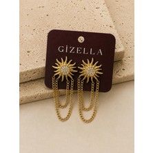 Gizella Zincir Detaylı Tasarım Çelik Taşlı Güneş Küpe