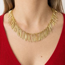 Gizella Gold Renk Tasarım Saçaklı Kolye