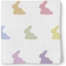 Peri Store Deux LAPINS%100 Pamuk Müslin Bebek Örtüsü, Lapin Desenli, 120X120 cm