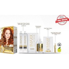 Peri Store Maxx Deluxe Serisi 24K Altın Parçacıklı Serum ile 1 Kutu 2 x 50 ml ve Geliştiriciler Saç Boyası (Tarçın Bakır 8.45)