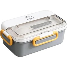 Peri Store Bento 900ML Lunchbox 1 Katlı 3 Bölmeli Çelik Sefer Tası Yemek Kutusu (Gri)