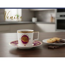 R'eyla R’eyla Rivadossi Sandro Venice Purple 24K Gold Detaylı Türk Kahvesi Fincan Takımı 2 Kişilik Premium Porselen - Özel Deri  Kutuh Hediyeli
