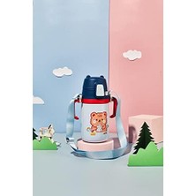 Peri Store Çocuk Boyun Askılı 400 ml Pipetli Paslanmaz Çelik Termos 2 Renk Lacivert