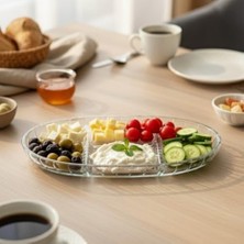 Peri Store Şık Tasarımlı 3 Bölmeli Cam Kahvaltılık – 27X15 cm Dayanıklı Servis Tabağı, Çok Bölmeli Sunum Kabı, Çizgili Desen Modern Cam Meze ve Atıştırmalık Tabağı