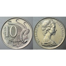 Banknoting Avustralya 10 Cent 1977 Lir Kuşu Temalı. Kraliçe Iı. Elizabeth. 23,6 mm