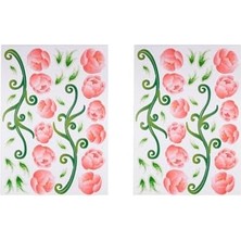 Peri Store Duvar Süsü (Sticker) 2 Adet Pembe Güllü Şeffaf Filmli Pvc 70X50X0,5CM