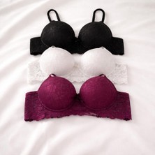 Gold Night Kadın Dantelli Desteklli Balenli Push Up Dolgulu Soft Sütyen Üçlü Paket