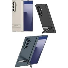 Assess Store - Galaxy Z Fold 7 ile Uyumlu Kılıf L Standlı Kamera Korumalı Kıpta Titanyum Renkli Pc Kapak