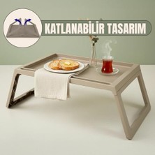 Peri Store Katlanabilir Yatak Üstü Laptop Sehpası ve Kahvaltı Masası - Tablet ve Telefon Standlı Çok Amaçlı Portatif Çalışma Sehpası (56X36X26 Cm) (Toprak)