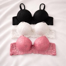 Gold Night Kadın Dantelli Desteklli Balenli Push Up Dolgulu Soft Sütyen Üçlü Paket