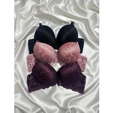 Gold Night Kadın Dantelli Desteklli Balenli Push Up Dolgulu Soft Sütyen Üçlü Paket