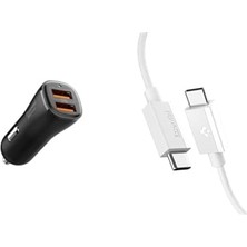 Assess Store 30W Usb-A 2 Port Araç Içi Hızlı Şarj Aleti Type-C - ACP08700 & Usb-C To Usb-C 2 Metre Kablo 60W Güç Type-C - ACA08719