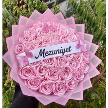 Buket Dünyası 41 Li Mezuniyet Buketi LED Işıklı Solmayan Gül Buketi Pembe Gül Dışı Pembe