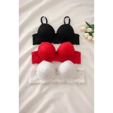 Gold Night Kadın Dantelli Desteklli Balenli Push Up Dolgulu Soft Sütyen Üçlü Paket