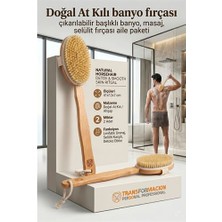 Marsilyan Uzun Saplı Doğal At Kılı Selülit Karşıtı Vücut Fırçası Peeling Masaj Aleti Selülit Fır