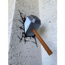 Riva Self Thor Mjölnir Çekiç Duvar Dekoru - 3D Baskı Kırık Duvar Efektli Marvel Biblo Aksesuar